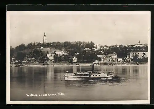 AK Wallsee an der Donau, Uferpartie und Binnenschiff