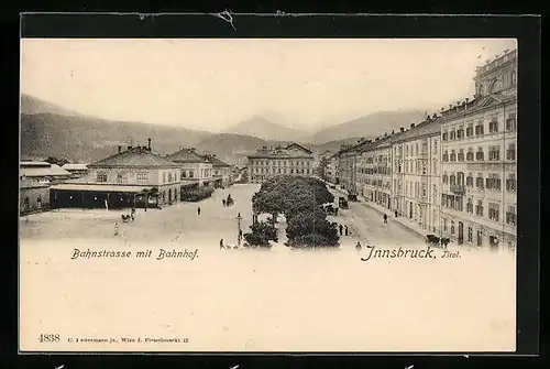 AK Innsbruck, Bahnstrasse mit Bahnhof