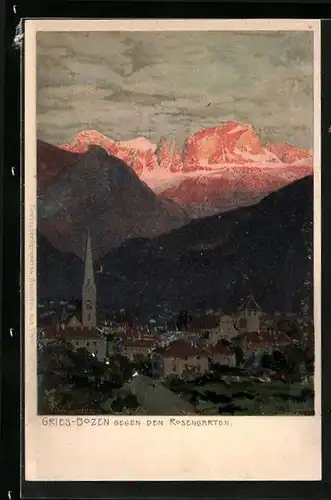 Künstler-AK Zeno Diemer: Gries-Bozen, Ort gegen den Rosengarten