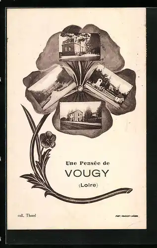 Blumengruss-AK Vougy, La Gare, Une Rue