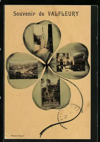 Blumengruss-AK Valfleury, L`Eglise, Vue générale, Grotte