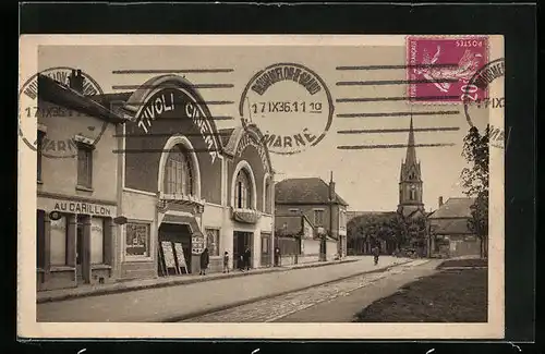 AK Mourmelon-le-Grand, Rue du Général Gouraud, Tivoli-Cinéma et Salle des Fetes, Kino