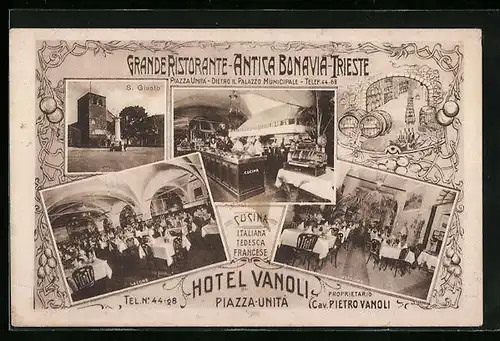 AK Trieste, Hotel Vanoli, Grande Ristorante Antica Bonavia, Piazza Unita, Salone, Giardino