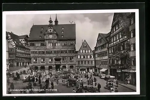 AK Tübingen, Marktplatz mit Markttreiben