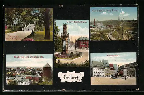 AK Freiberg, Schwedendenkmal, Obermarkt, Blick von der Jakobikirche