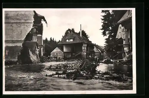 AK Berggiesshübel, Folgen des Hochwassers 1927