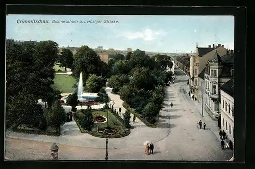 AK Crimmitschau, Bismarckhain und Leipziger Strasse