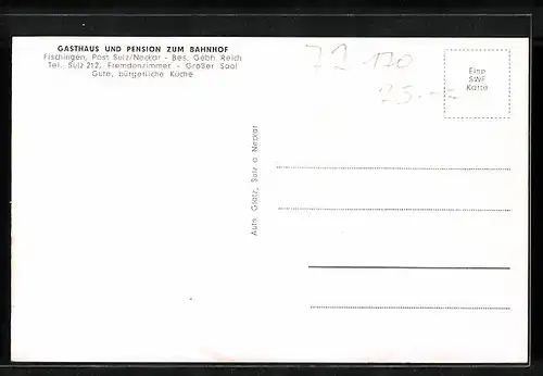 AK Fischingen (Hohenz.), Gasthaus u. Pension zum Bahnhof