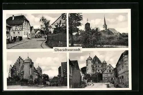 AK Oberschwarzach, Schloss, Kirche, Strasse