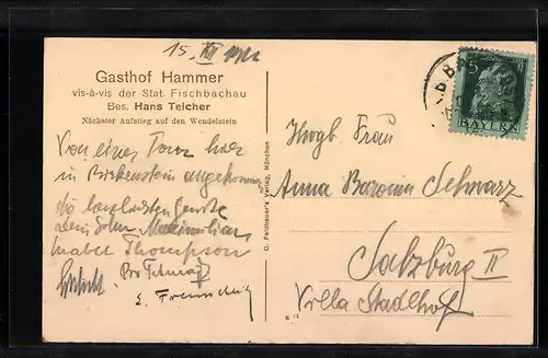 AK Fischbachau, Gasthof Hammer, Innenansicht