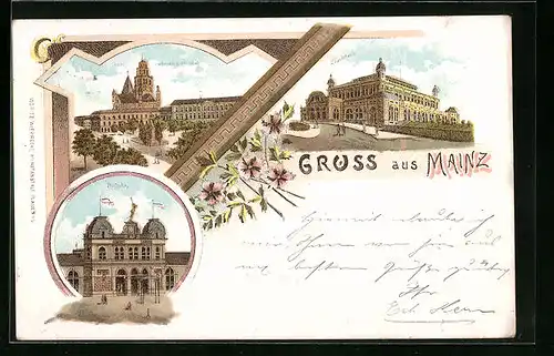 Lithographie Mainz, Guttenberg-Denkmal, Stadthalle