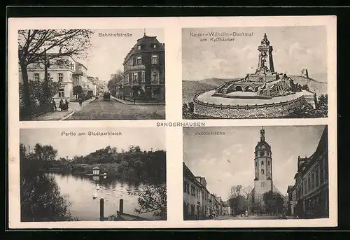 AK Sangerhausen, Kaiser-Wilhelm-Denkmal am Kyffhäuser, Bahnhofstrasse, Jacobikirche