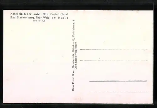 Künstler-AK Bad Blankenburg, Hotel Goldener Löwe