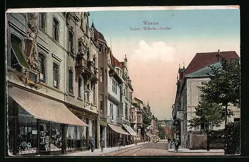 AK Worms, Kaiser-Wilhelm-Strasse mit Geschäften