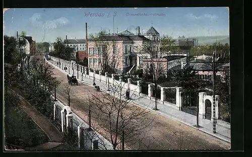 AK Werdau i. S., Crimmitschauerstrasse aus der Vogelschau