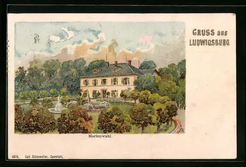 Lithographie Ludwigsburg, Marienwahl mit Park