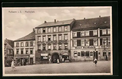 AK Rosswein i. S., Marktplatz mit Hotel Goldene Krone und Hotel Herkules