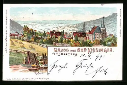 Lithographie Bad Kissingen, Ortsansicht vom Stationsberg