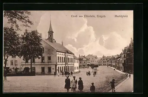AK Elterlein /Erzgeb., Marktplatz mit Einwohnern des Ortes