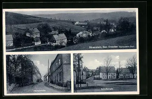 AK Bärenstein /bez. Dresden, Dorf aus der Vogelschau, Hauptstrasse und Schlossstrasse