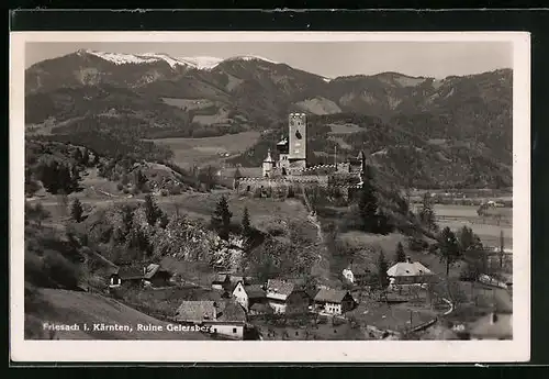 AK Friesach, Ruine Geiersberg aus der Vogelschau