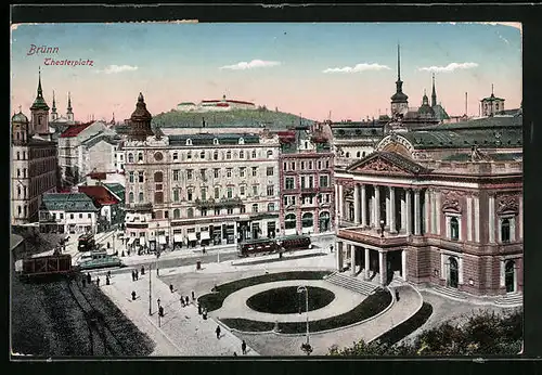 AK Brünn, Theaterplatz aus der Vogelschau