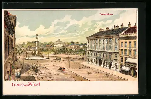 Lithographie Wien, Praterstern mit Denkmal