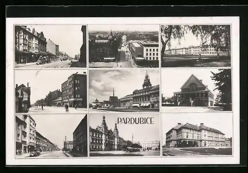 AK Pardubice, Rathaus und Hauptstrasse