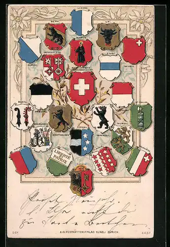 Präge-AK Schweiz, Wappen aller Kantone