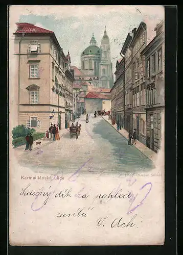 Lithographie Prag / Praha, Karmelitanska ulice