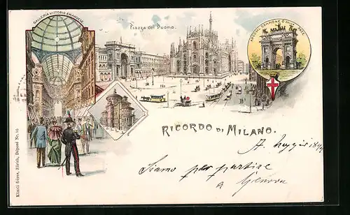 Lithographie Mailand, Piazza del Duomo