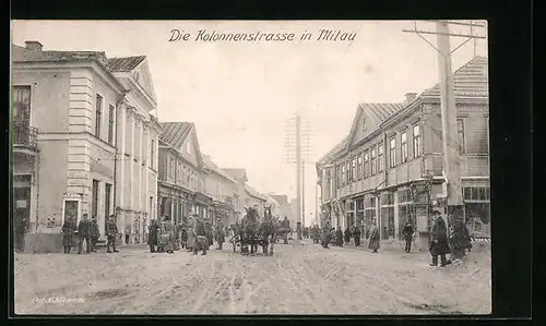 AK Mitau, Kolonnenstrasse mit Kutsche