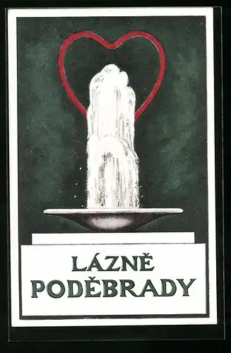 Künstler-AK Bad Podiebrad / Podebrady, Springbrunnen mit Herz