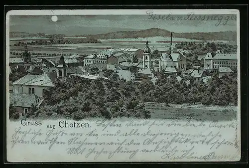 Mondschein-Lithographie Chotzen / Chocen, Panorama