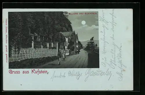 Mondschein-Lithographie Kufstein, Klause bei Kufstein bei Vollmond