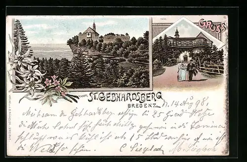 Lithographie Bregenz, Gasthaus auf dem St. Gebhardsberg