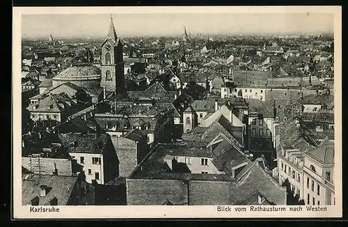 AK Karlsruhe Blick vom Rathausturm nach Westen