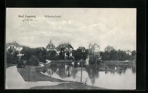 AK Bad Lausick, Villenkolonie mit Ruderpartie