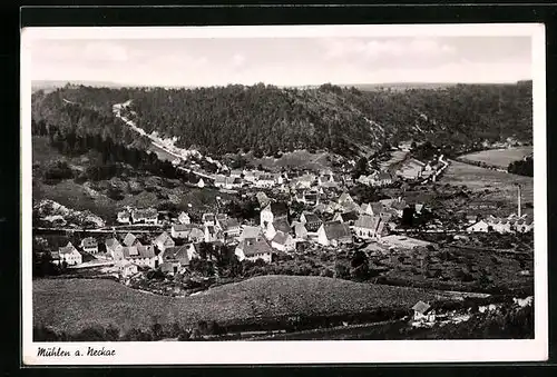 AK Mühlen a. Neckar, Ortsansicht aus der Vogelschau