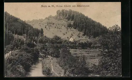 AK Sulz a. N., Ruine Albeck mit Albeckhotel