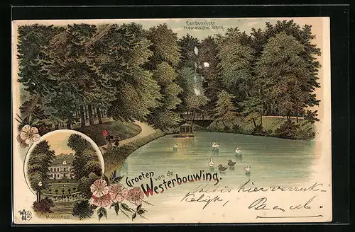 Lithographie Oosterbeek, Mariendaal, Gasthaus Westerbouwing, Hemelsche BErg