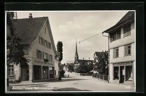 AK Amriswil, Schweizerische Volksbank und Kaufhaus an der Oberen Bahnhofstrasse