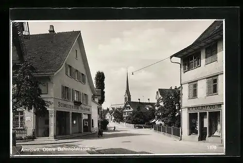 AK Amriswil, Schweizerische Volksbank und Kaufhaus an der Oberen Bahnhofstrasse