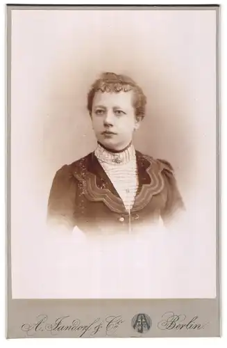 Fotografie A. Jandorf & Co., Berlin-NO, Grosse Frankfurterstr. 113, Junge Dame mit zurückgebundenem Haar