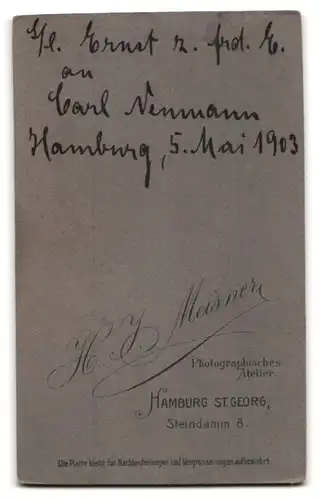 Fotografie H. J. Meisner, Hamburg-St. Georg, Steindamm 8, Eleganter Herr mit Zwicker