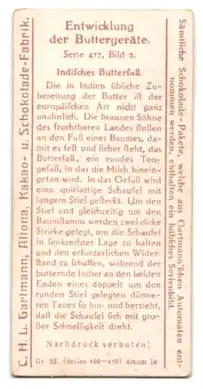 Sammelbild Gartmann Schokolade, Entwicklung der Buttergeräte, Indisches Butterfass