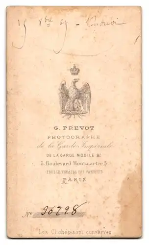 Fotografie G. Prevot, Paris, Boul. Montmatre 5, Portrait Herr im Anzug mit Walrossbart