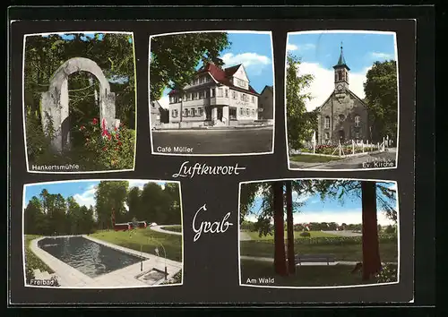 AK Grab, Cafe Müller, Ev. Kirche, Hankertsmühle, Am Wald, Freibad