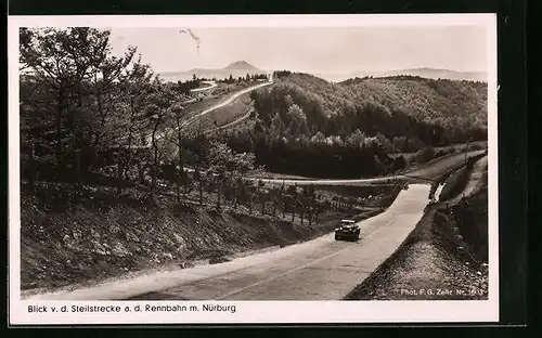 AK Blick v. d. Steilstrecke a. d. Rennbahn m. Nürburg, Automobil