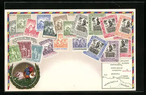 Präge-AK Briefmarken aus Barbados
